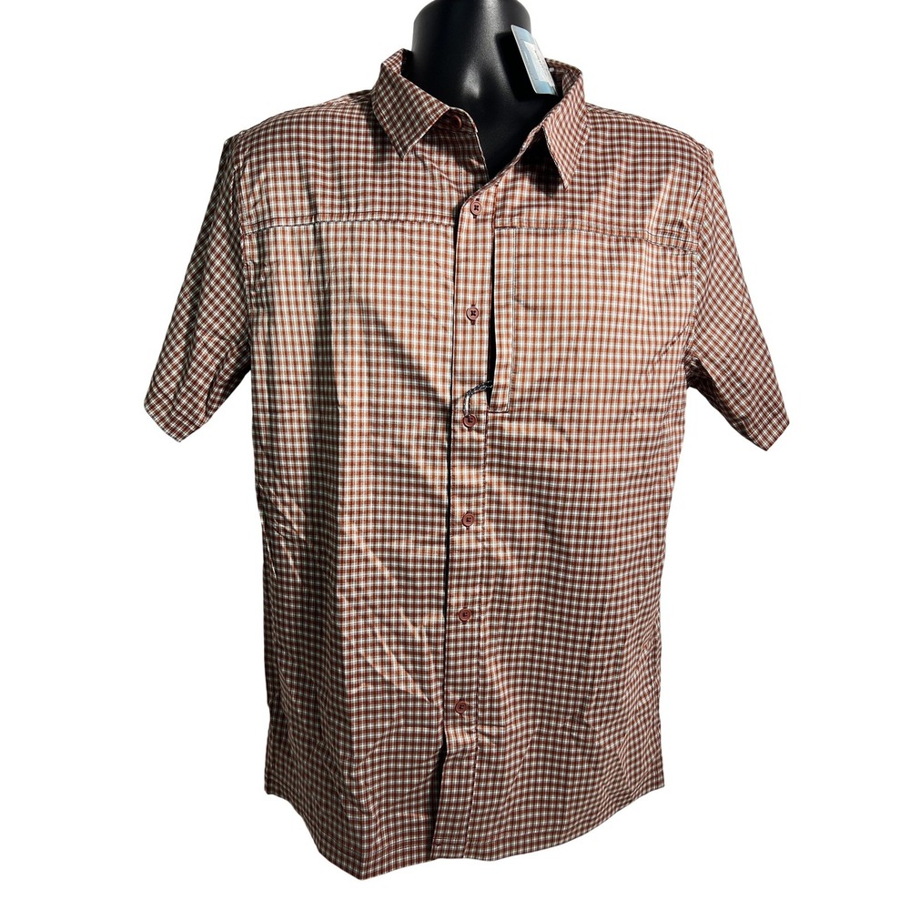 Costa Shirt Mens Medium Brown‎ Plaid Performance Fishing Short Sleeve Button